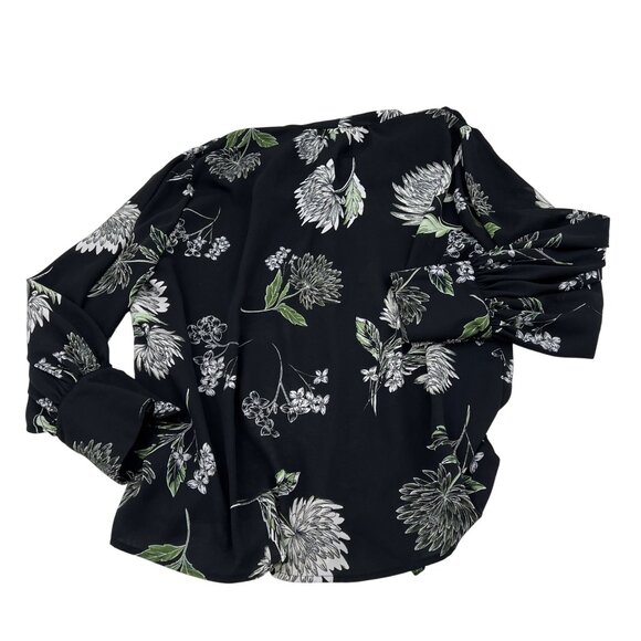 Who What Wear Black Floral Long Sleeve Blouse With Tie Neckline & Cuff Buttons W - Picture 7 of 7